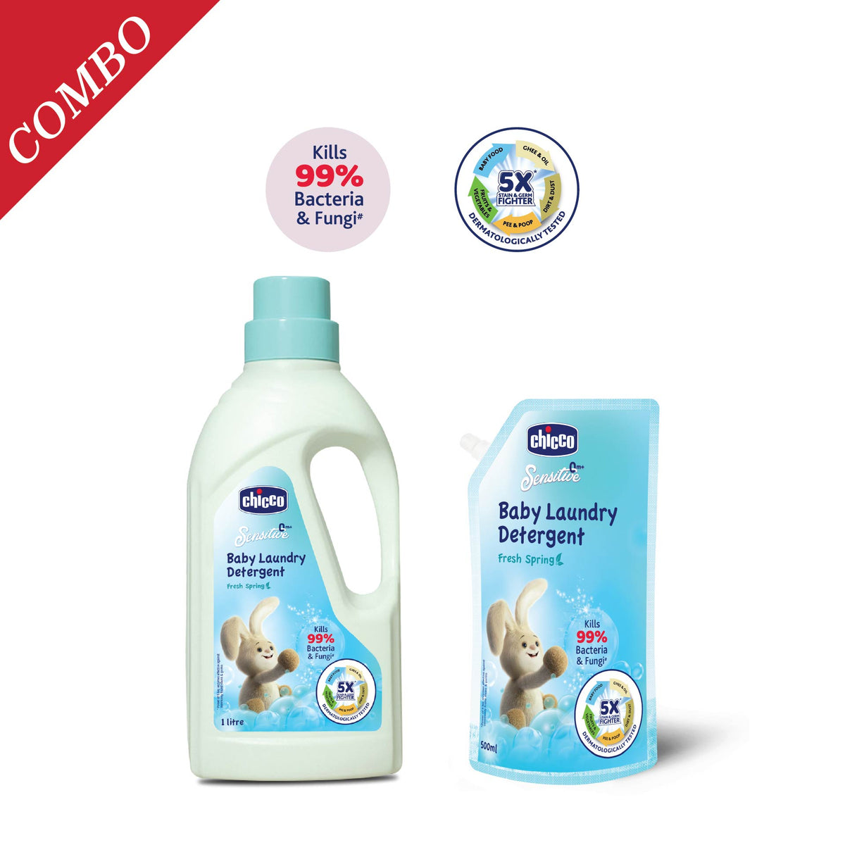 Laundry Detergent Fresh Spring 1000ml Bottle &amp; Laundry Detergent Fresh Spring 500ml Refill Pack