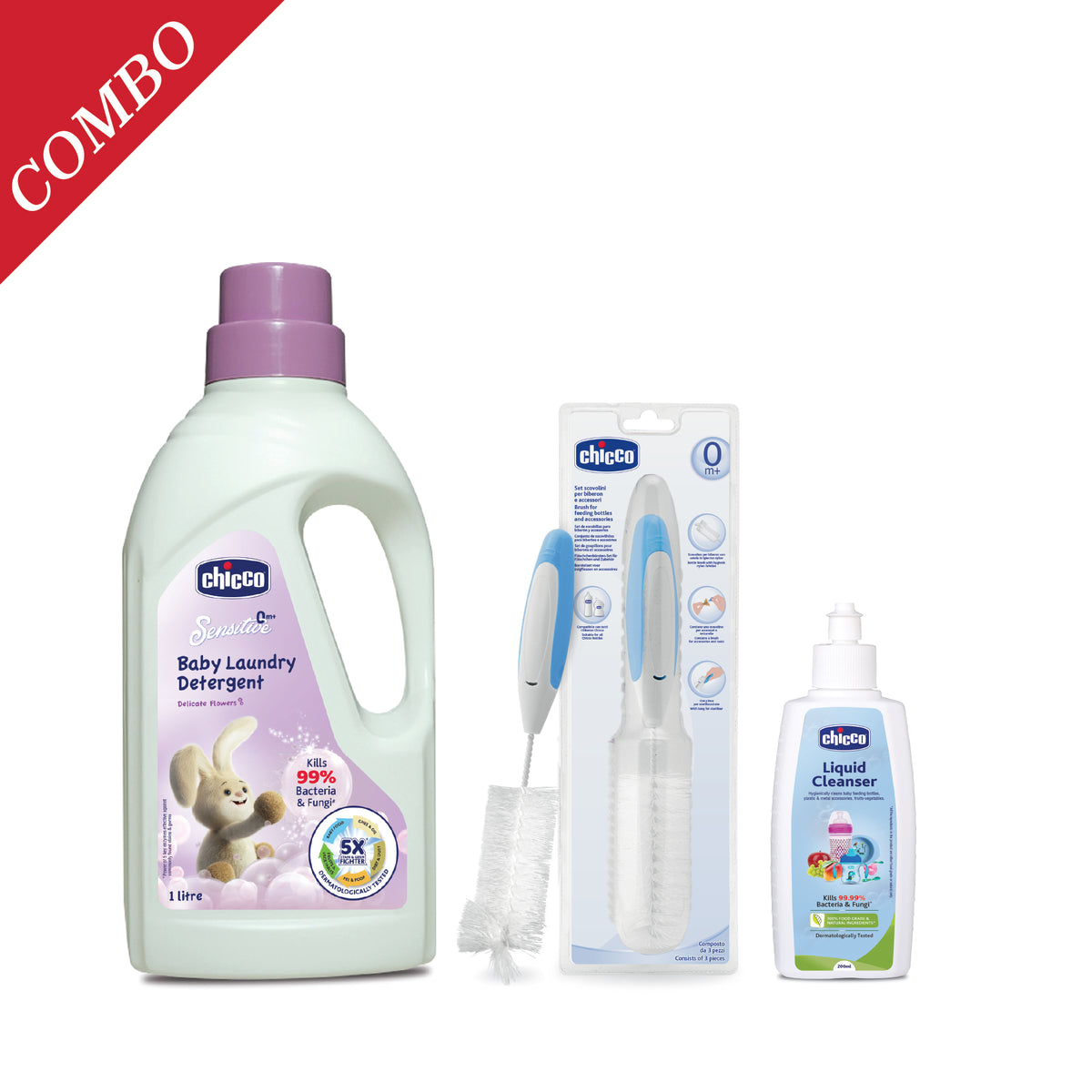 Laundry Detergent Delicate Flowers 1000ml Bottle, Bottle Brush (3 In 1) &amp; Liquid Cleanser 200ml