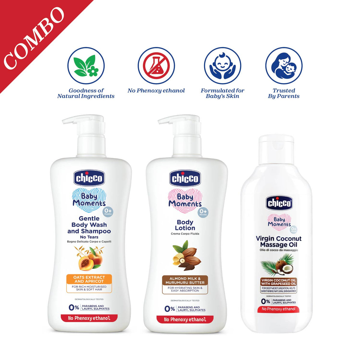 Gentle Bodywash and Shampoo 500ml, Body Lotion 500ml &amp; Virgin Coconut Massage Oil 200ml