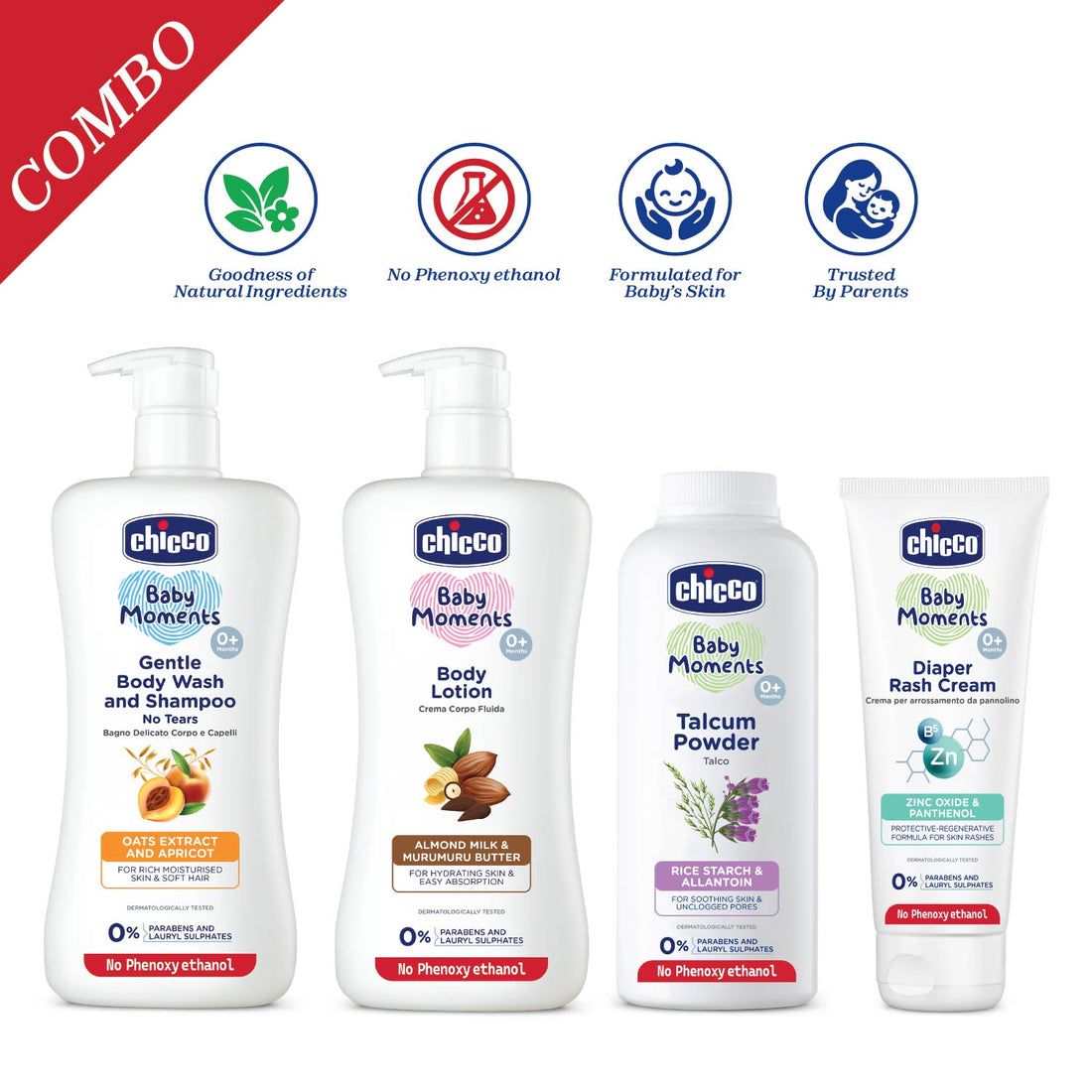 Gentle Bodywash &amp; Shampoo 500ml, Body Lotion 500ml, Diaper Rash Cream 100g &amp; Talcum Powder 300g