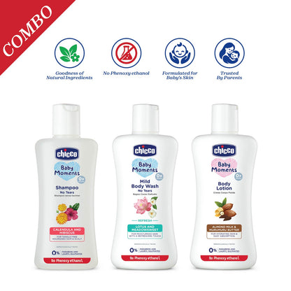 Baby Shampoo 200ml, Mild Bodywash Refresh 200ml &amp; Body Lotion 200ml