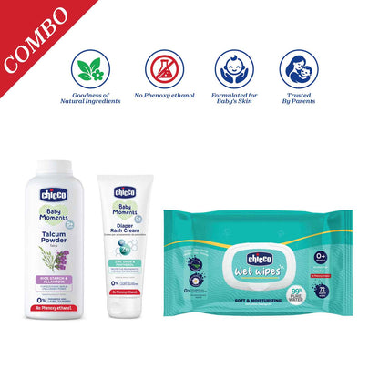 Diaper Rash Cream 100g, Talcum Powder 150g &amp; Wet Wipes Fliptop 72 Pcs