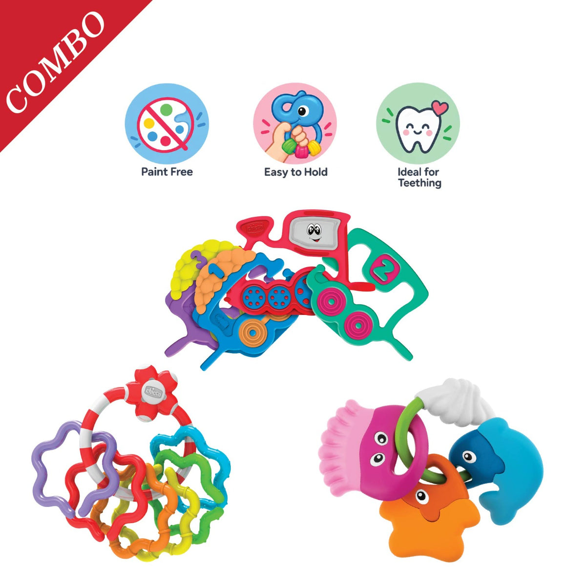Easy Grasp Ring, Rattle Train123 &amp; Gums Rubbing Fishes
