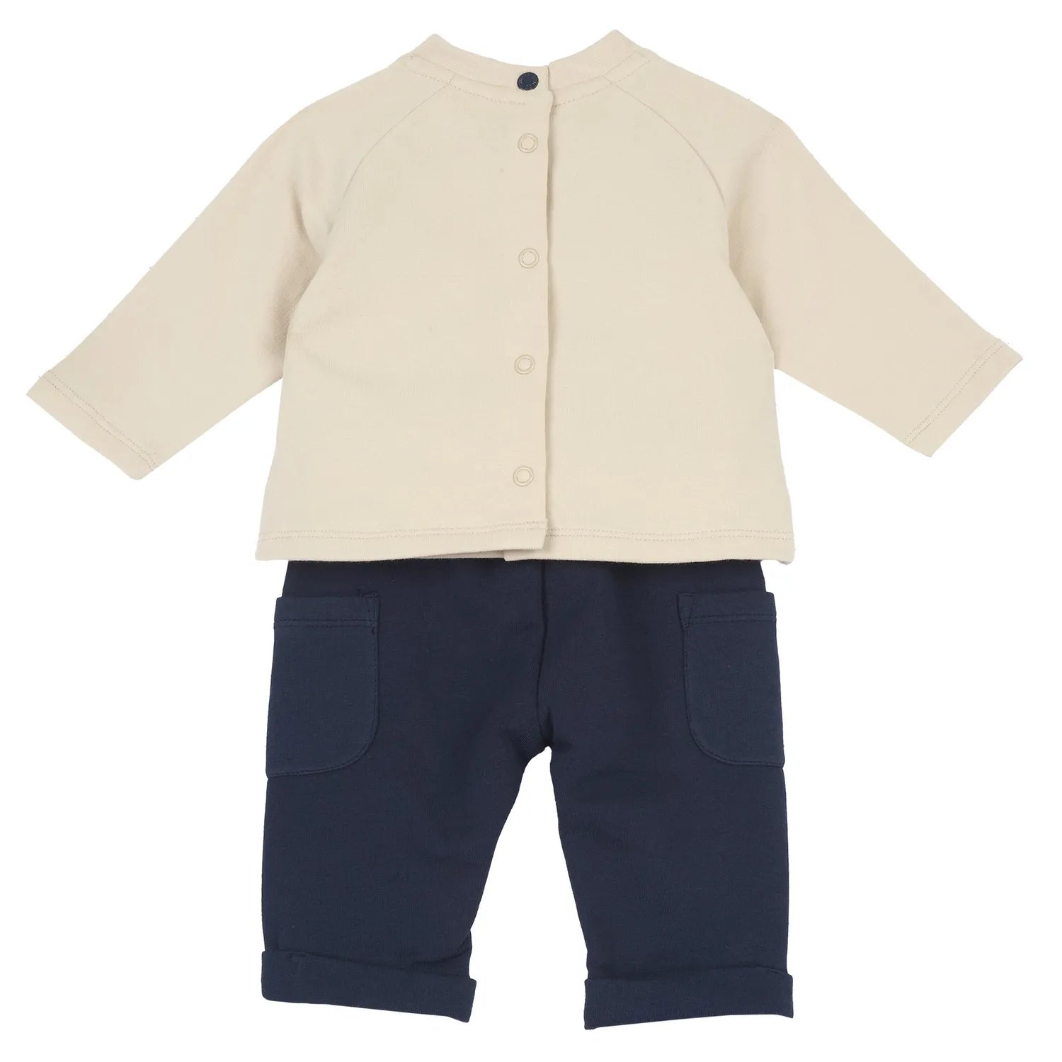 Boys Beige &amp; Blue Embroidered T-shirt with Trouser