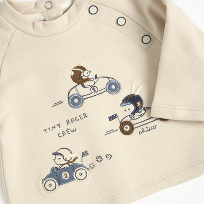 Boys Beige &amp; Blue Embroidered T-shirt with Trouser
