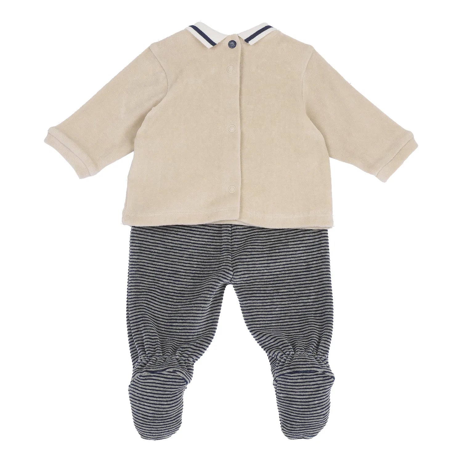 Boys Beige &amp; Grey Embroidered Smock with Legging