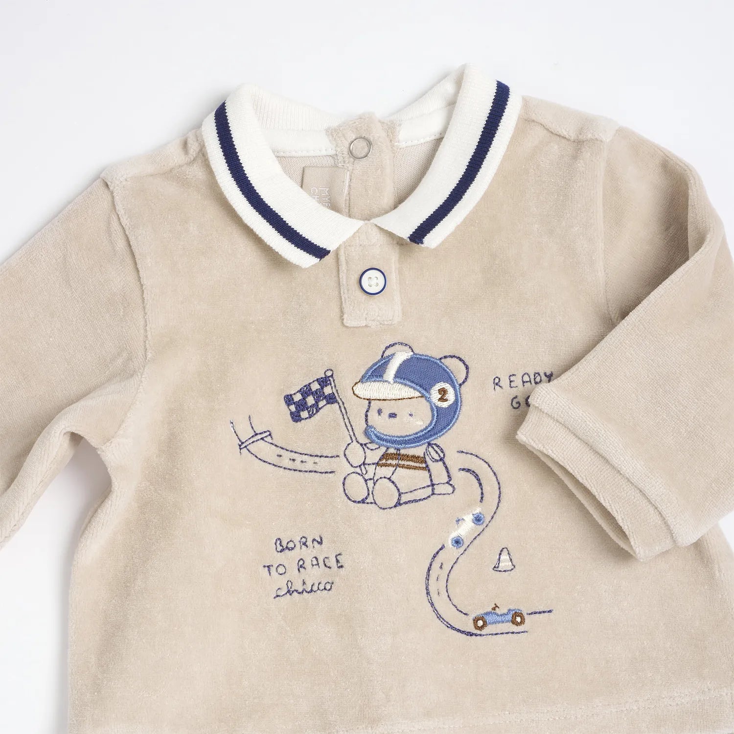 Boys Beige &amp; Grey Embroidered Smock with Legging