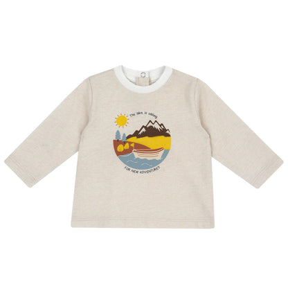 Boys Beige Graphic Printed Knitted T-shirt