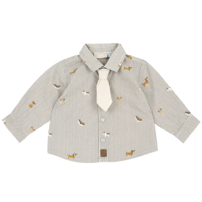 Boys Beige Striped Shirt with Tie