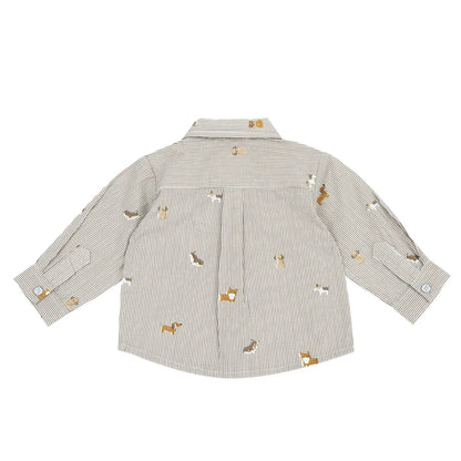 Boys Beige Striped Shirt with Tie