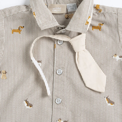 Boys Beige Striped Shirt with Tie