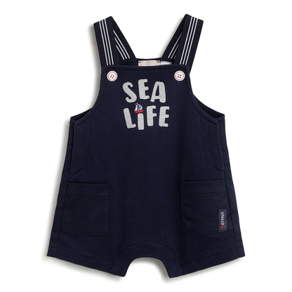 Boys Blue Printed Cotton Dungaree