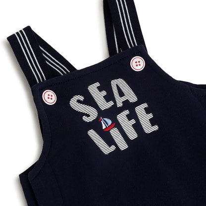 Boys Blue Printed Cotton Dungaree