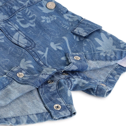 Boys Blue Printed Cotton Dungaree
