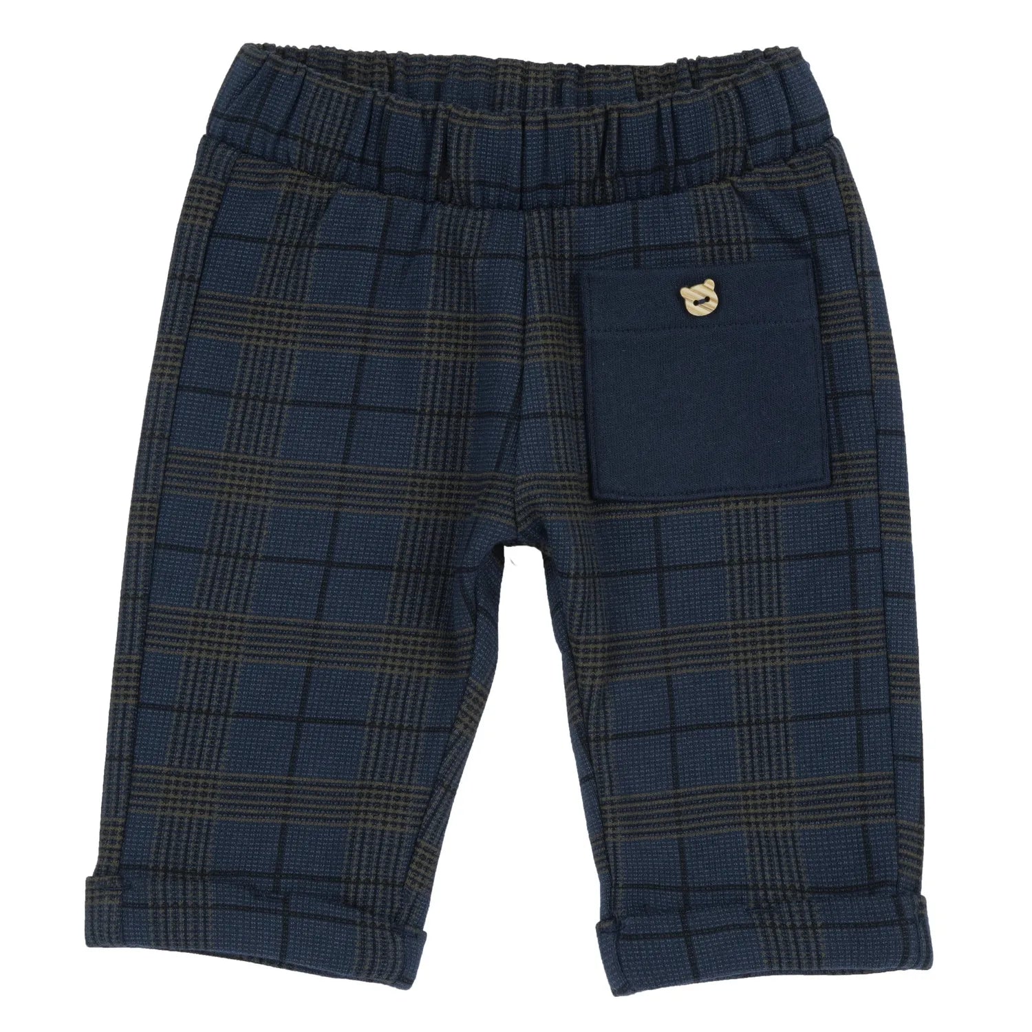 Boys Dark Blue Checked Joggers
