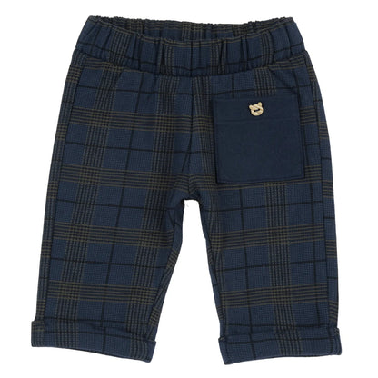 Boys Dark Blue Checked Joggers