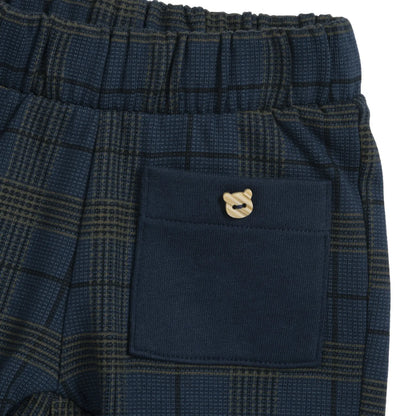 Boys Dark Blue Checked Joggers
