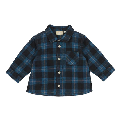 Boys Dark Blue Checked Long Sleeve Shirt