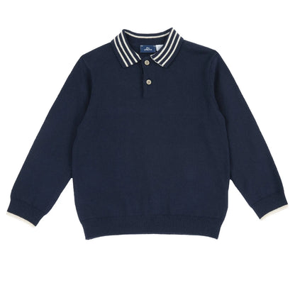 Boys Dark Blue Solid Polo T-shirt