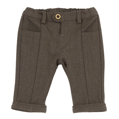 Boys Dark Brown Self Design Trouser
