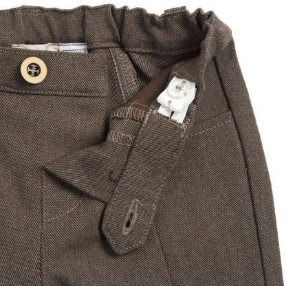 Boys Dark Brown Self Design Trouser