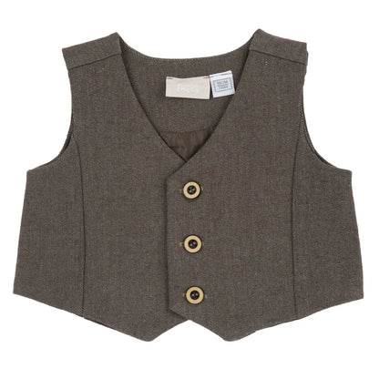 Boys Dark Brown Self Design Waistcoat