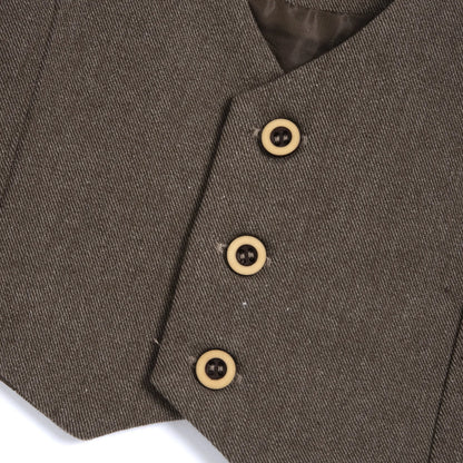Boys Dark Brown Self Design Waistcoat