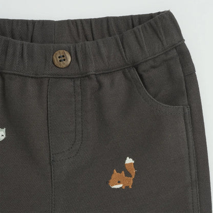 Boys Dark Grey Embroidered Trouser