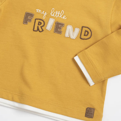 Boys Dark Yellow Embroidered Long Sleeve T-shirt
