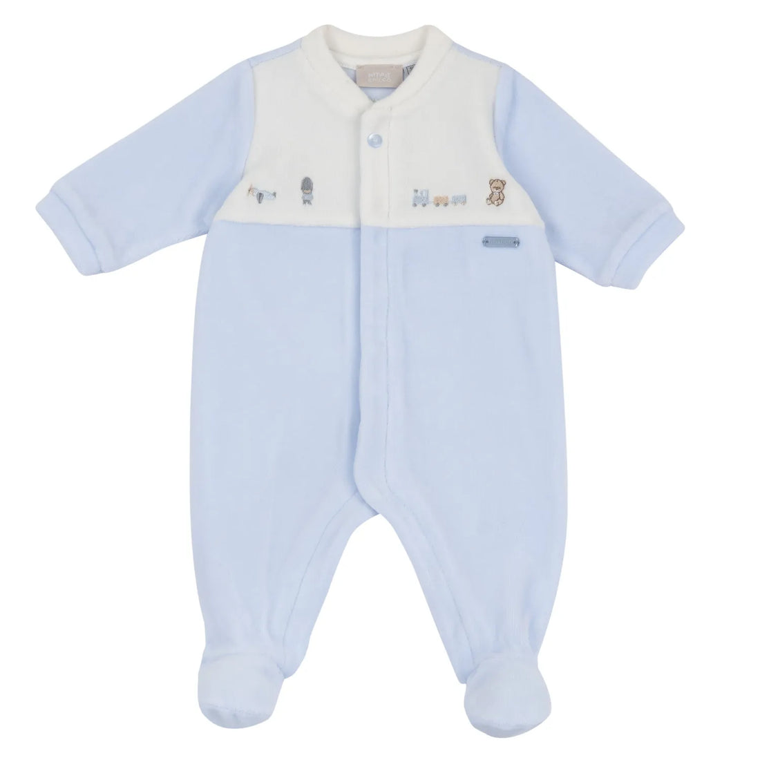 Boys Light Blue Embroidered Front Opening Babysuit