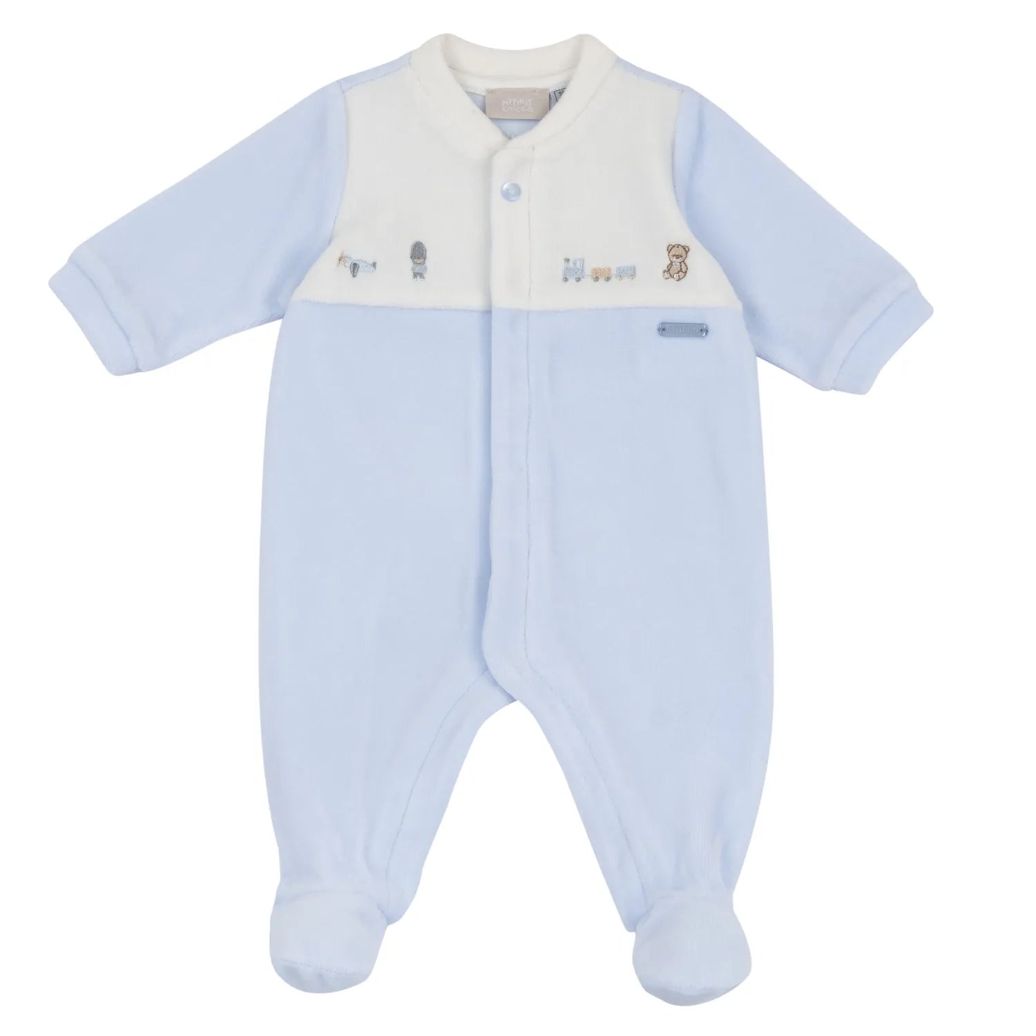 Boys Light Blue Embroidered Front Opening Babysuit