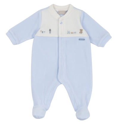 Boys Light Blue Embroidered Front Opening Babysuit