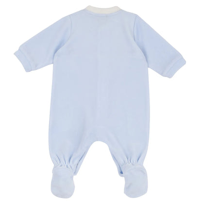 Boys Light Blue Embroidered Front Opening Babysuit