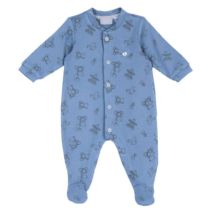 Boys Light Blue Printed Front Opening Babysuit