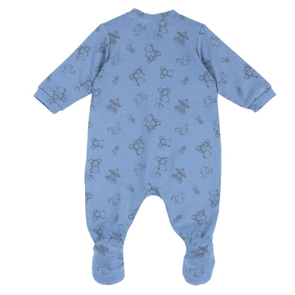 Boys Light Blue Printed Front Opening Babysuit