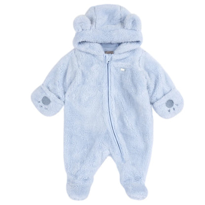 Boys Light Blue Solid Knitted Front Opening Babysuit