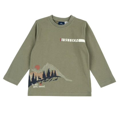 Boys Light Green Printed Long Sleeve T-shirt