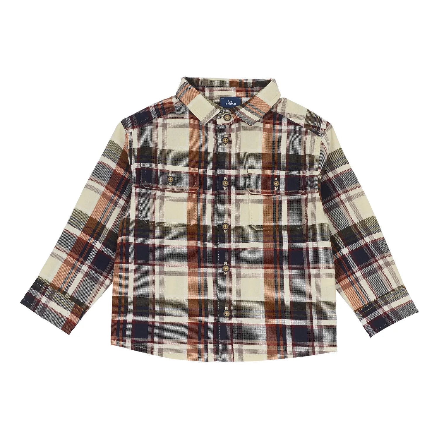 Boys Light Natural Checked Long Sleeve Shirt