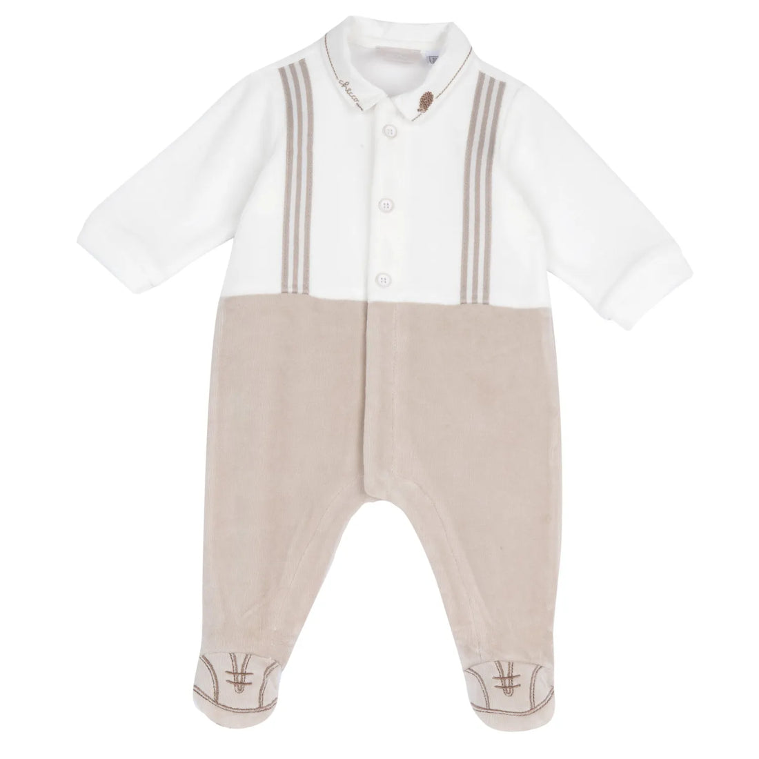 Boys Light Natural Embroidered Front Opening Babysuit