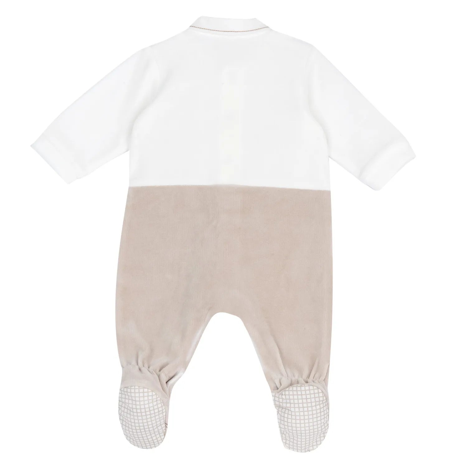 Boys Light Natural Embroidered Front Opening Babysuit