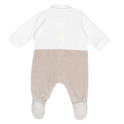 Boys Light Natural Embroidered Front Opening Babysuit