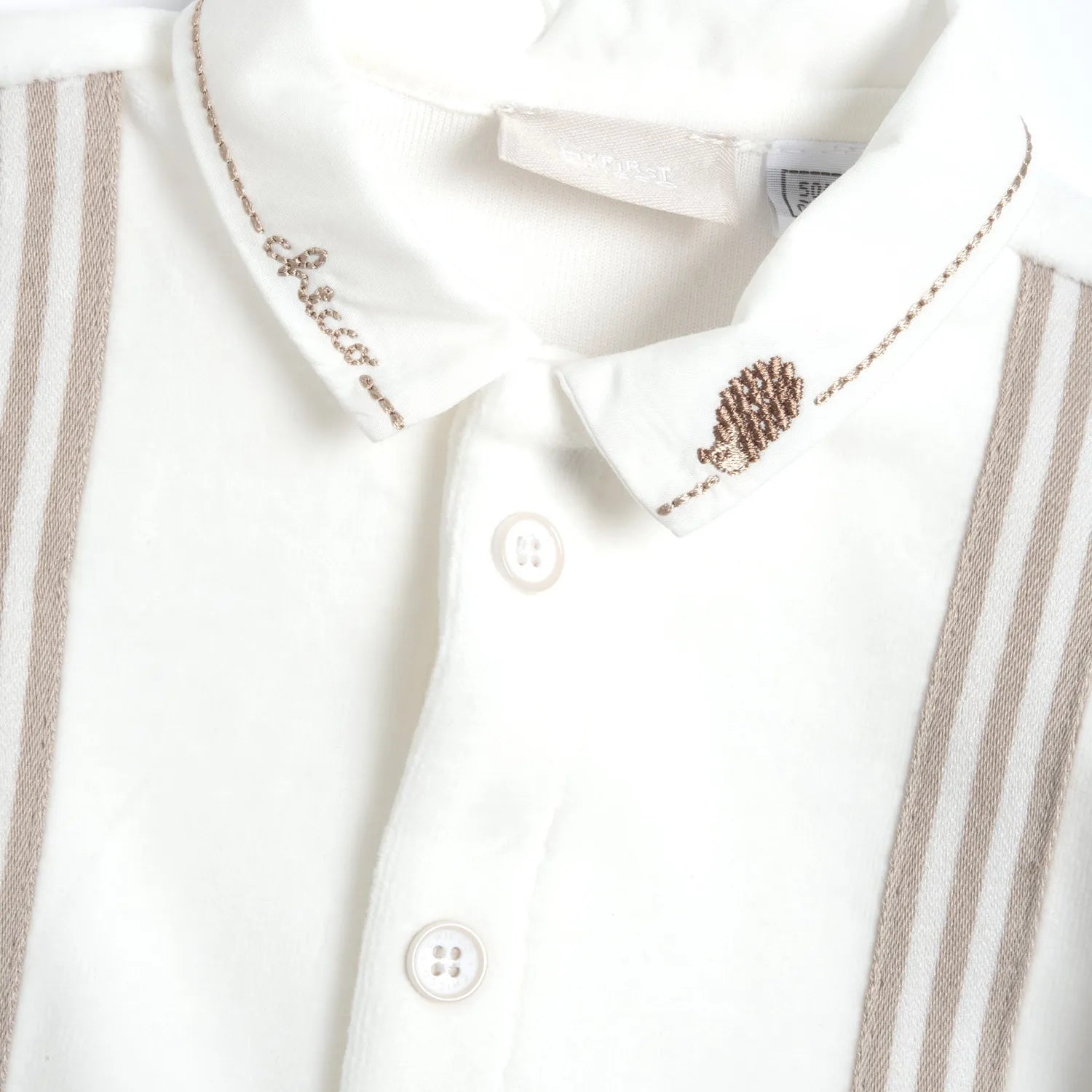 Boys Light Natural Embroidered Front Opening Babysuit