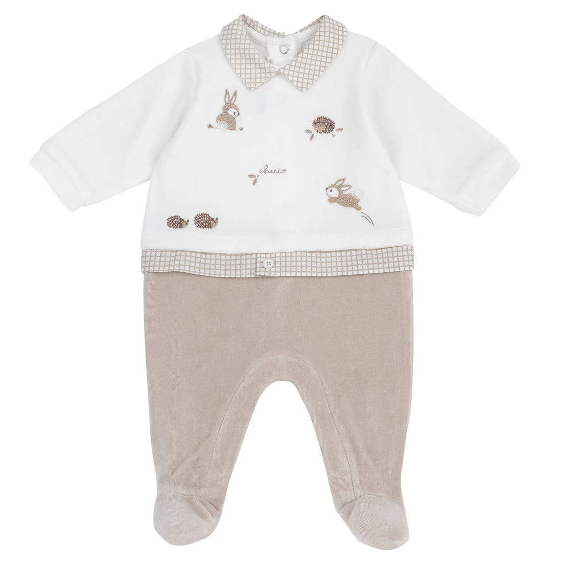 Boys Light Natural Embroidered Leg Opening Babysuit