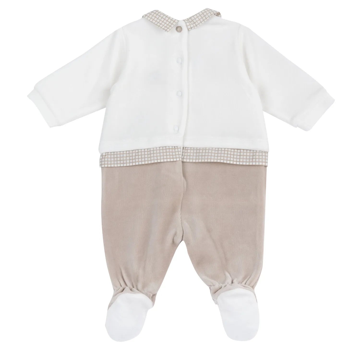 Boys Light Natural Embroidered Leg Opening Babysuit