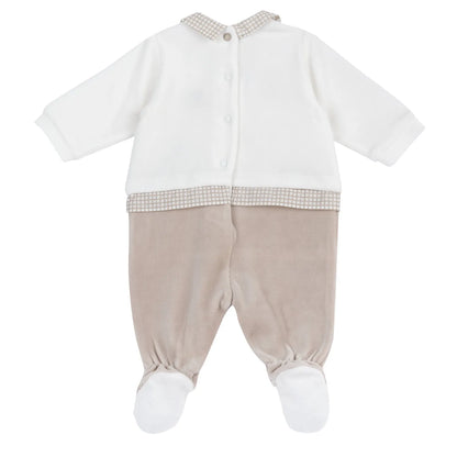 Boys Light Natural Embroidered Leg Opening Babysuit