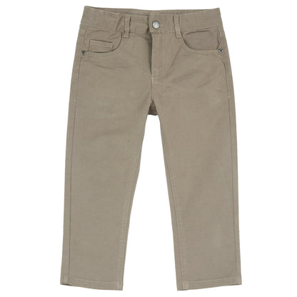 Boys Medium Brown Solid Stretch Trouser