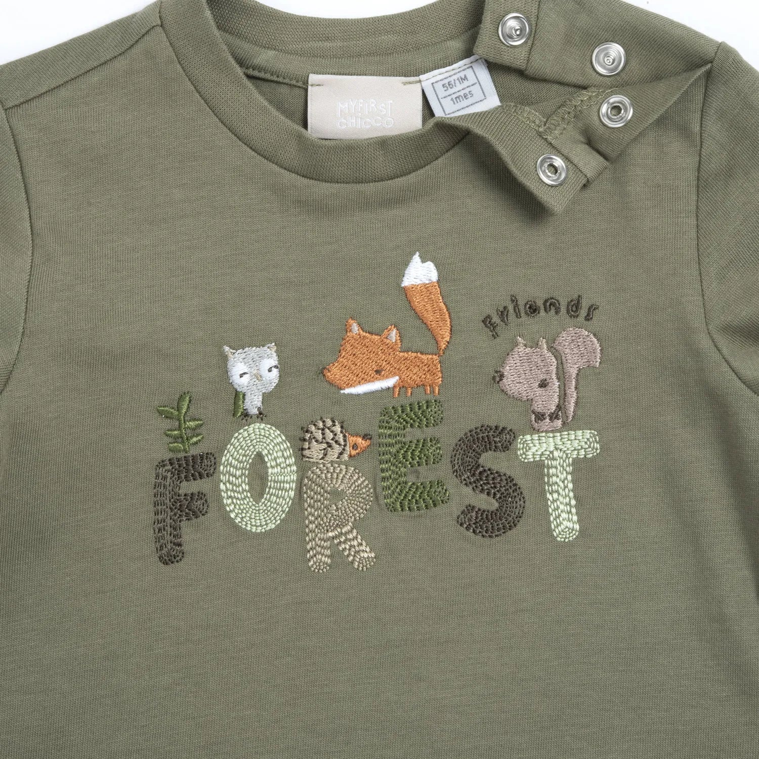 Boys Medium Green Embroidered Long Sleeve T-shirt