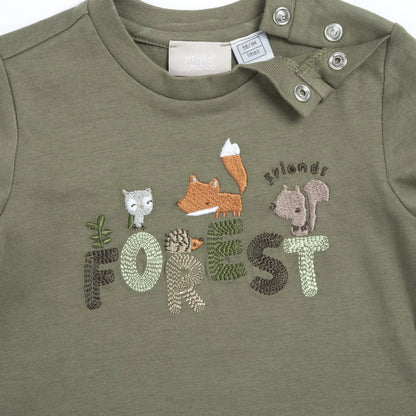 Boys Medium Green Embroidered Long Sleeve T-shirt