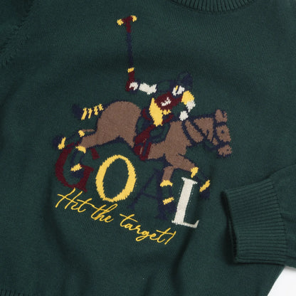 Boys Medium Green Printed Pullover