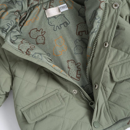 Boys Medium Green Self Design Jacket